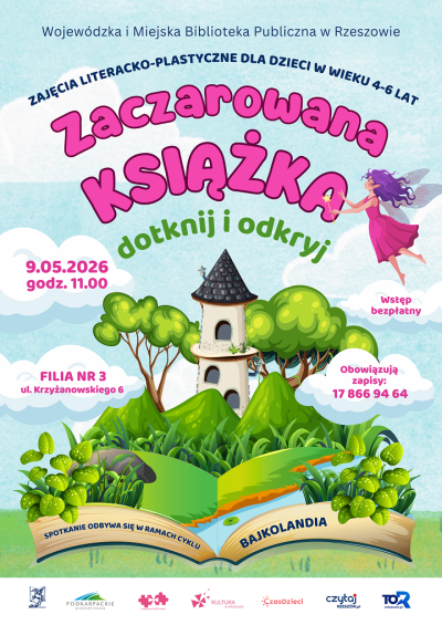 Grafika promująca spotkanie dla dzieci Zaczarowana książka